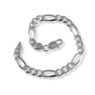 Silver Figaro Bracelet 6.90mm Width - Classic three round and one oval link figaro design