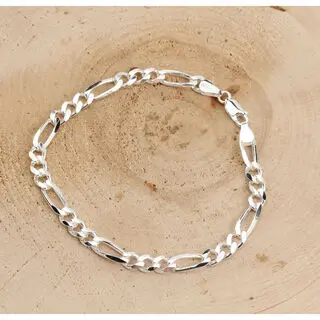 Unisex Solid 925 Sterling Silver Figaro Bracelet