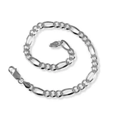 Silver Figaro Bracelet 5.5mm Width - Slim to medium gauge width 9-10 grams