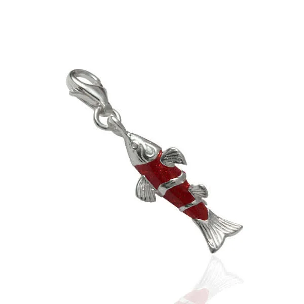 Solid Sterling Silver Premium Quality Silver and Red Enamel Fish Charm