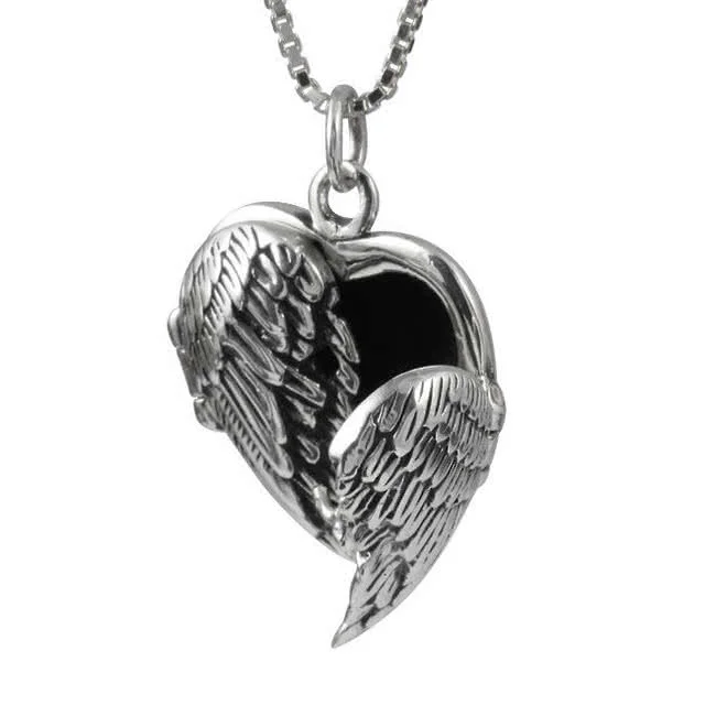 Angel Wing Opening Silver Locket - Holds One Photograph