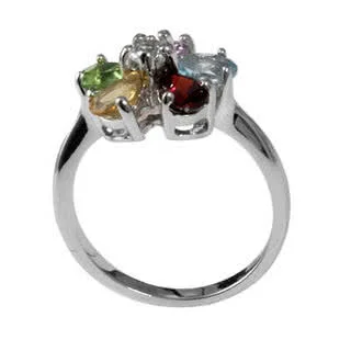 Multi Gemstone Flower Ring - Finished with rhodium for a bright white gold look