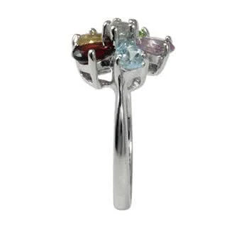 Multi Gemstone Flower Ring - The center stone is simulated diamond