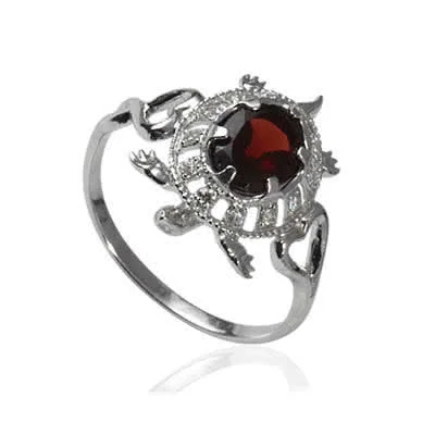 Garnet Turtle Silver Ring
