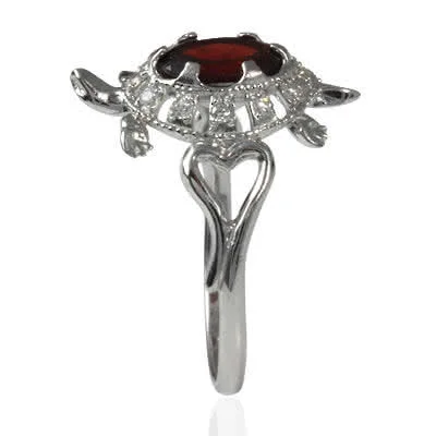 Garnet Turtle Silver Ring