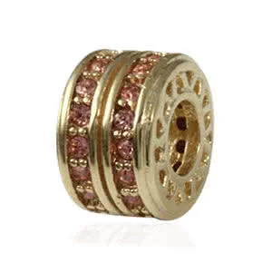 Double Pink CZ Charm Bead Gold Plated