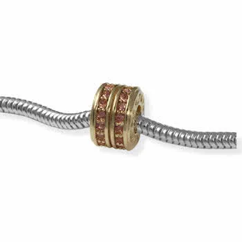 Double Pink CZ Charm Bead Gold Plated