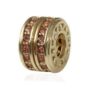Double Pink CZ Charm Bead Gold Plated