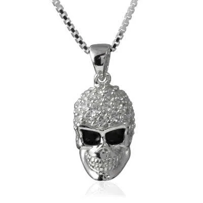 Silver Skull Pendant Cubic Zirconia