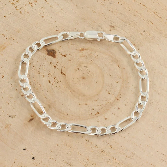5.8mm Wide Solid Sterling Silver Figaro Braceletr