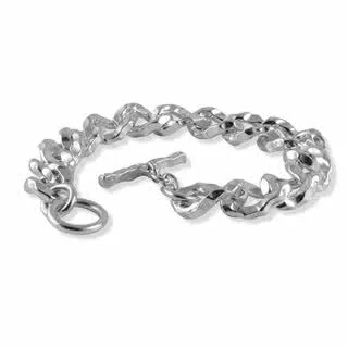 Highly Polished Men's Hammered Silver Bracelet - T-Bar Fastening 