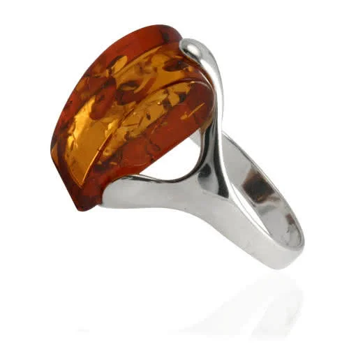 Baltic Honey Amber Silver Ring Set into a sterling silver ring shank