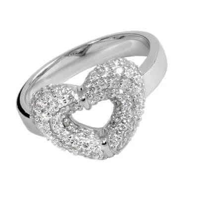 Micro Pave Set Silver Heart Ring - Set with sparkling Cubic Zirconia gems
