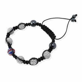 Adjustable Corded Crystal, Hematite and Union Flag Bracelet