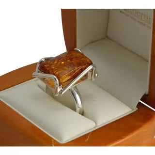 Adjustable Handmade Silver Baltic Amber Ring