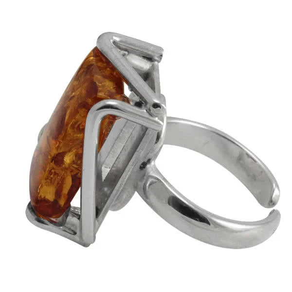 Adjustable Handmade Silver Baltic Amber Ring