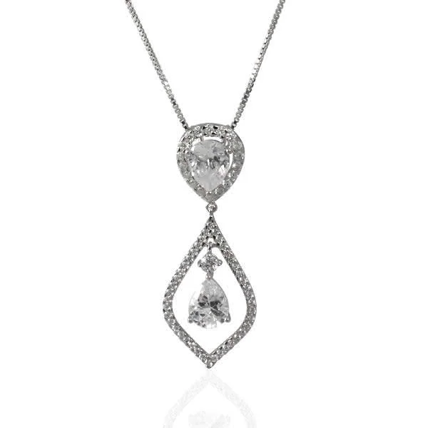 Double Drop Cubic Zirconia Pendant - 50mm Pendant Length