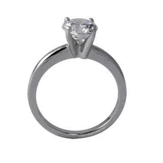 Solitaire Cubic Zirconia Silver Ring - Finished with rhodium for a white gold look