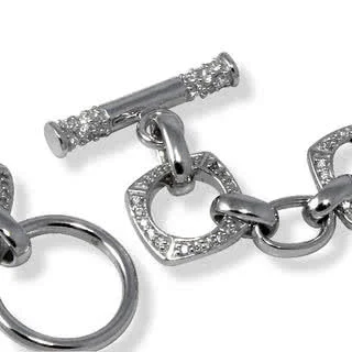 Cubic Zirconia Silver T-Bar Bracelet - T-Bar / Toggle Fastening 