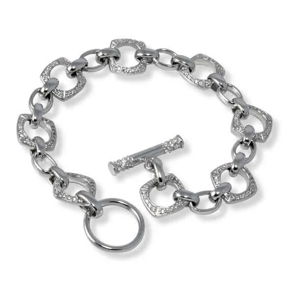 Cubic Zirconia Silver T-Bar Bracelet - 20cm / 8 inch length - 11.30mm wdth