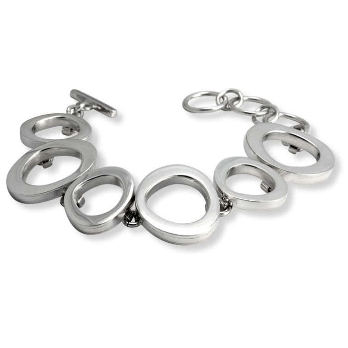 Heavy Silver Ladies Circle Bracelet, Adjustable Statement Bracelet