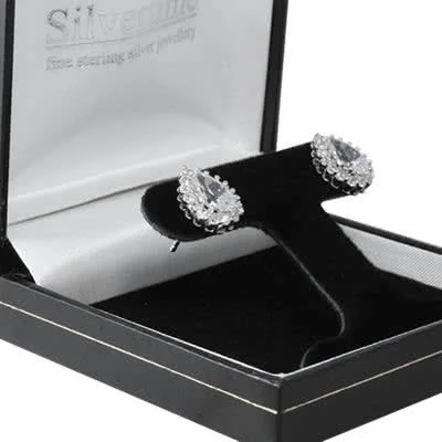 Pearcut Cubic Zirconia Silver Earrings - Rhodium finished earrings measure 13mm x 9.5mm