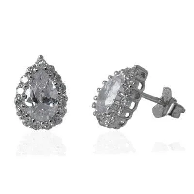 Pearcut Cubic Zirconia Silver Earrings set with sparkling 9mm x 7mm pearcut cubic zirconia