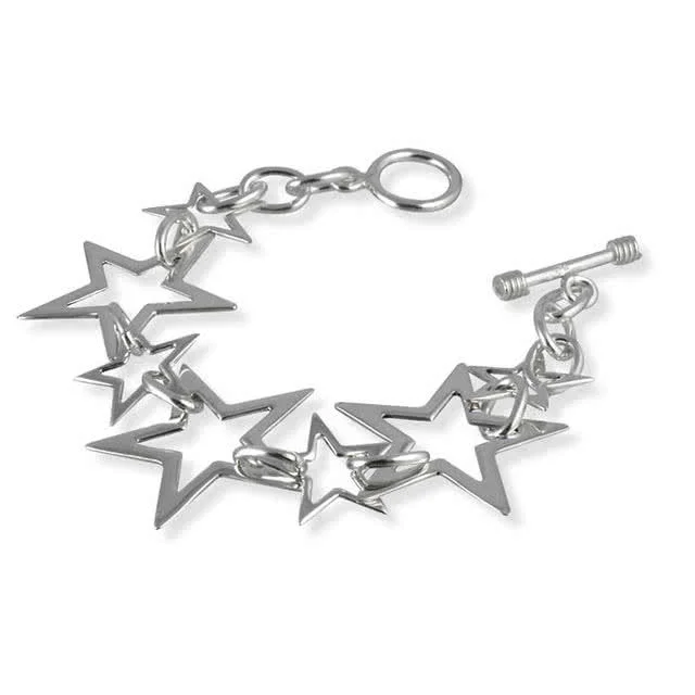 Silver Star T-Bar / Toggle Bracelet - Suitable for wrist sizes up to 6.5 inches - 16.51cm