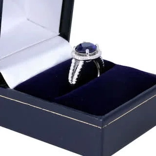 Blue Sapphire CZ Halo Ring - Part of our Halo Collection - Rhodium Finished