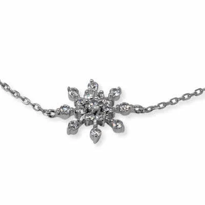 Solid Sterling Silver Snowflake Cubic Zirconia Bracelet - Snowflake measures 12mm diameter