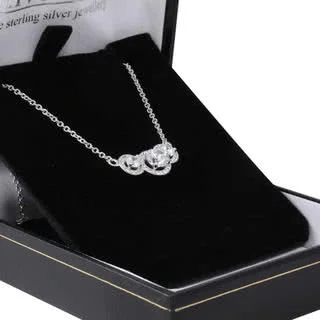 Triple CZ Silver Halo Necklace - The necklace is finished in rhodium for a luxurious platinum look