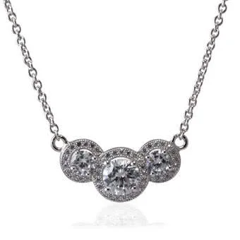 Triple CZ Silver Halo Necklace