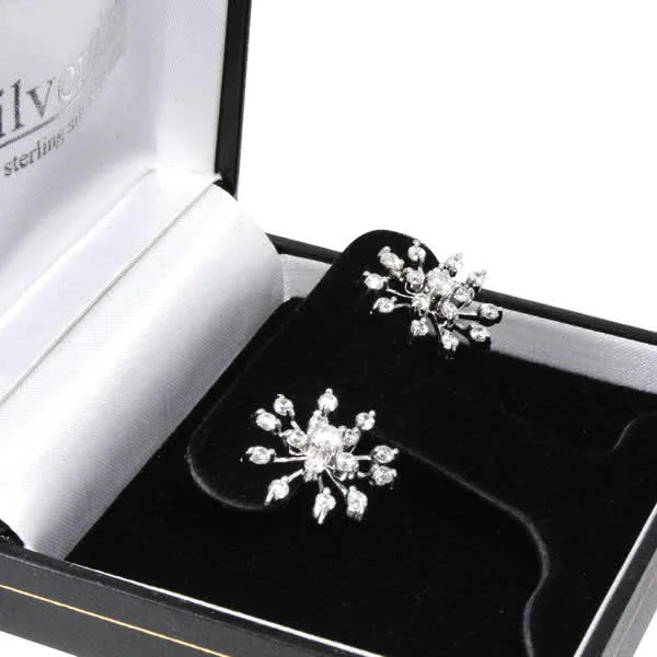 Sterling Silver Cubic Zirconia Starburst Stud Earrings - Measuring 16mm in diameter