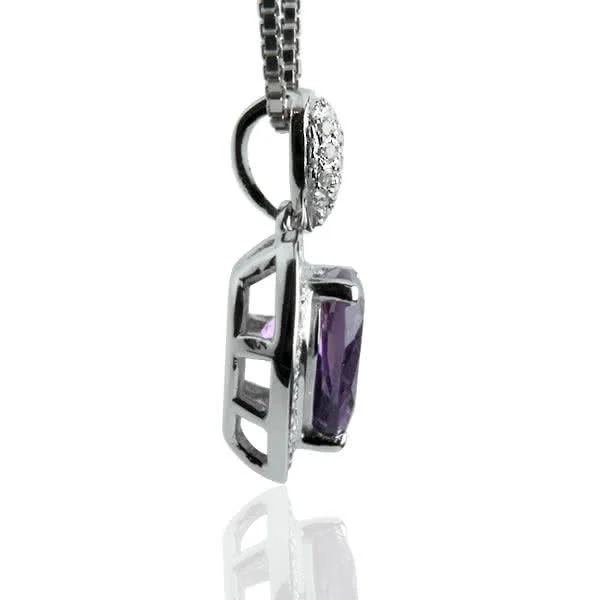 Amethyst Heart Pendant complimented with 41 sparkling 1mm cubic zirconia stone