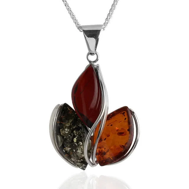 Triple Handmade Amber Flower Pendant