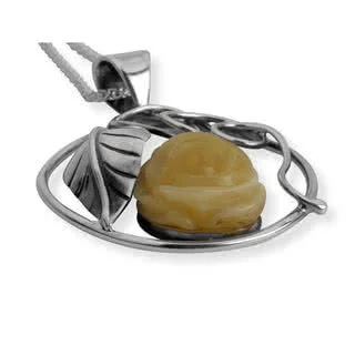 Carved Baltic Amber Rose Pendant - 53mm