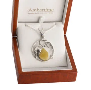 Carved Baltic Amber Rose Pendant - Includes Luxury Wooden Gift Box