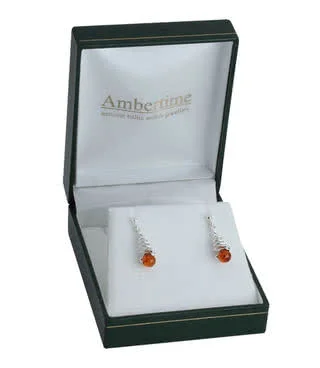 Honey Amber Spiral Drop Earrings - 25mm drop