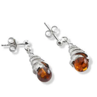 Sterling Silver Honey Amber Spiral Drop Earrings
