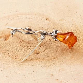 Amber Rose Sterling Silver Brooch