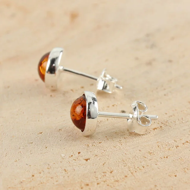 Honey Baltic Amber Round Stud Earrings