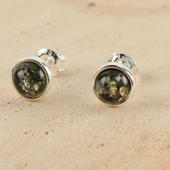 Small Round Green Amber Earrings Small Round Green Amber Earrings
