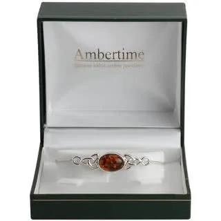 Celtic Baltic Amber Silver Bangle - Internal dimensions are 50mm x 60mm, the weight is 8.50 grams