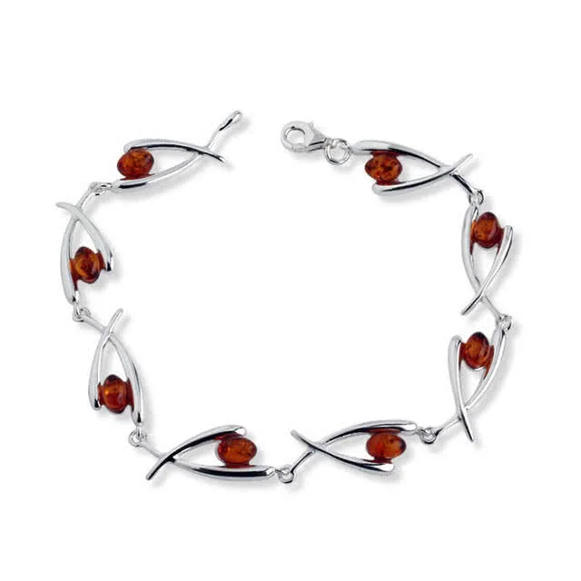 Honey Baltic Amber Wishbone Silver Bracelet