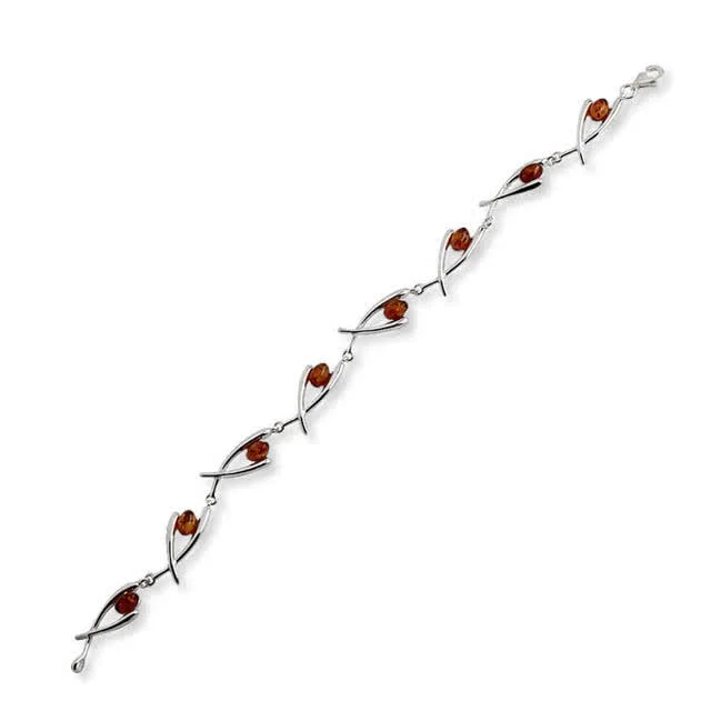 Sterling Silver Wishbone Baltic Amber Set Bracelet