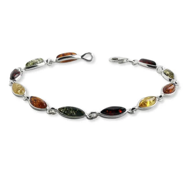 Sterling Silver Amber Bracelet - Amber pieces measure 10mm x 4mm