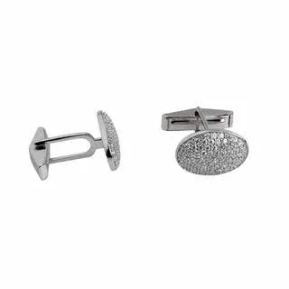 Oval Cubic Zirconia Cufflinks - Pave set with sparkling Cubic Zirconia stones