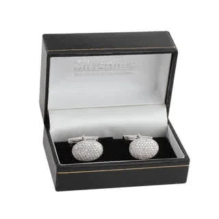 Oval Cubic Zirconia Cufflinks - Packaged in velvet pouch and hinged cufflink box