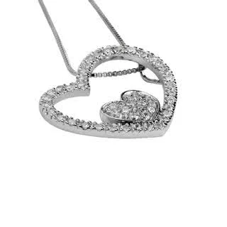 Silver Simulated Diamond Sparkling Double Heart Pendant