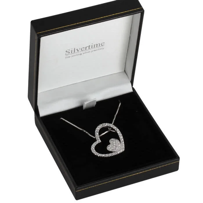 Cubic Zirconia Sterling Silver Double Heart Pendant